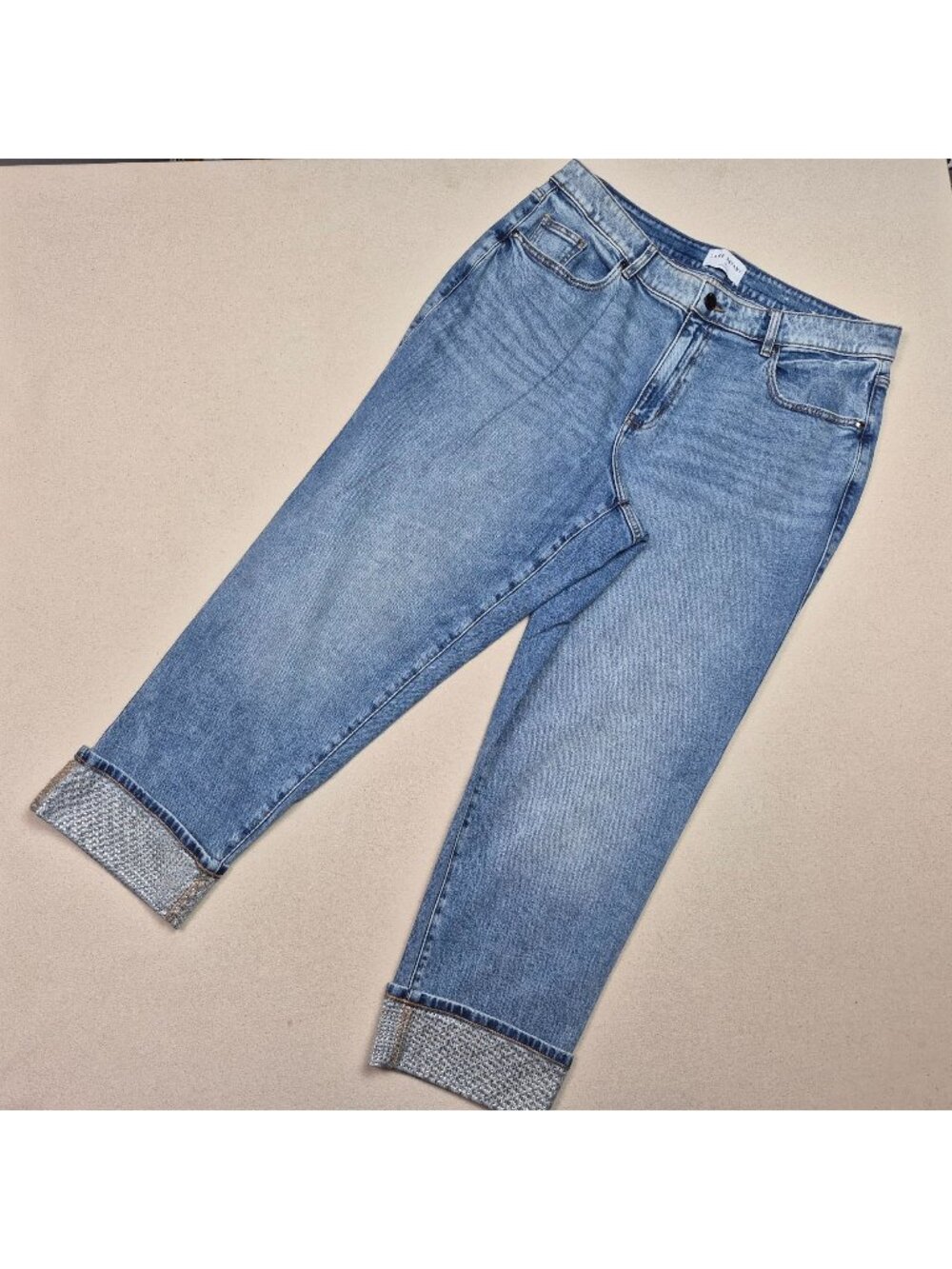 Lane Bryant Women's Mid-Rise Boyfriend Embellished Blue Jeans Sz 16 36/27